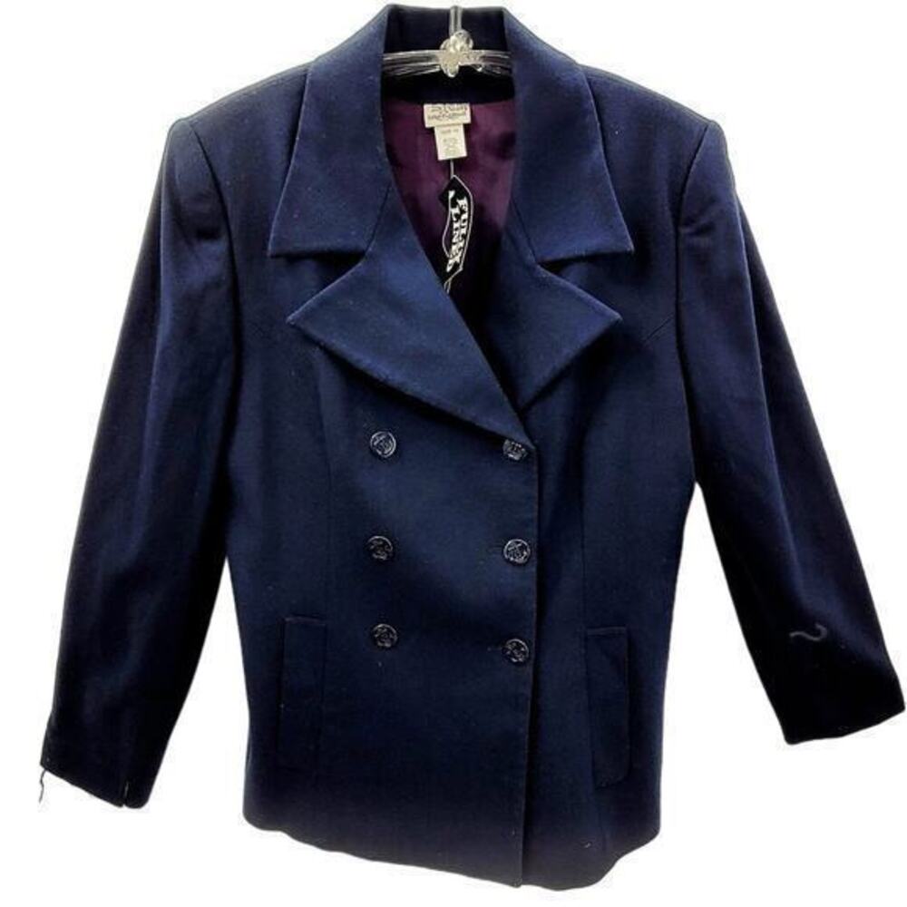 Hillard & Hansen Vintage Blue Wool Double-Breasted Preppy Peacoat Jacket Coat